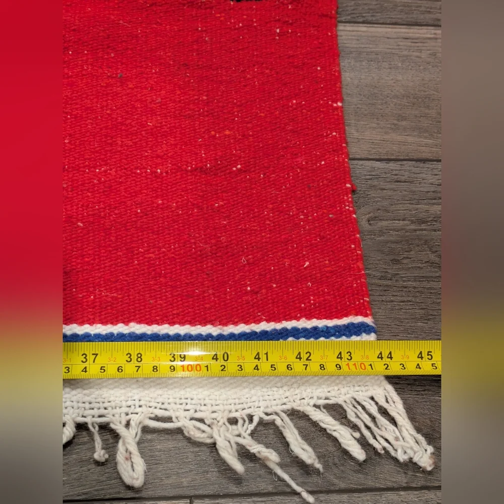 Vintage 1960s Traditional Geometric Mexican Woven Tapestry Blanket Rug 76